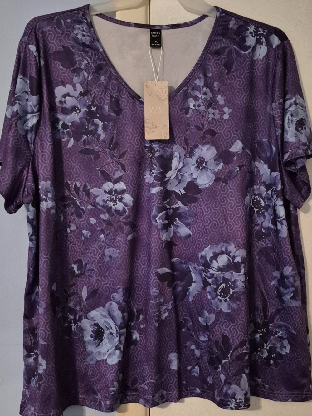 Emery Rose Short Sleeve Tunic Top Purple Floral Pattern Women's Plus Size 4X NWT